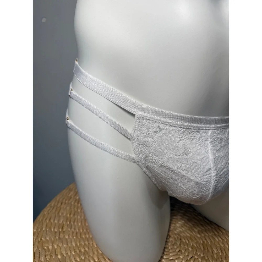 Cosabella White‎ Strappy Italian Lace Thong Men's Floral Lace Gold Hardware S